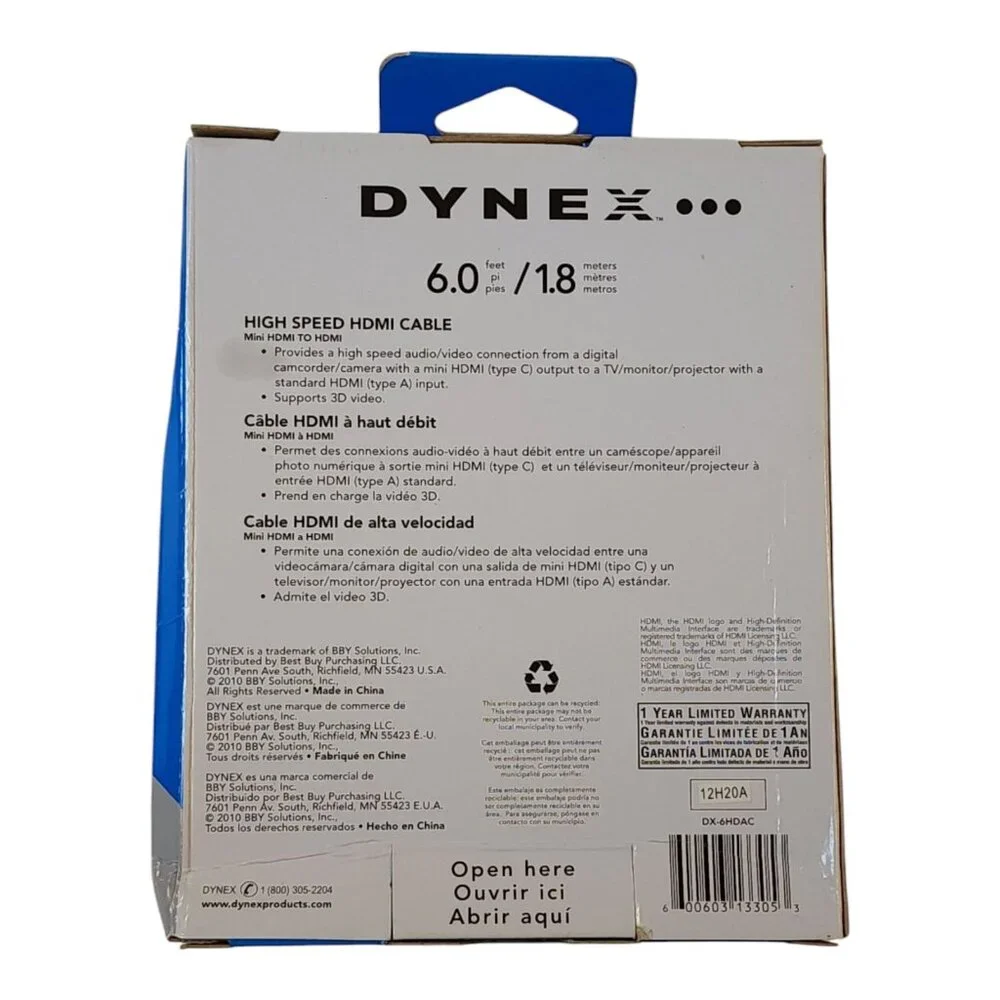 DYNEX 6' High Speed HDMI Cable Micro HDMI to HDMI DX-6HDAC NEW IN BOX